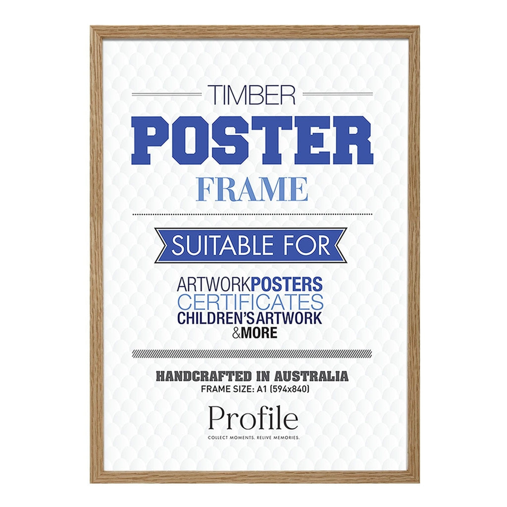 Decorator Natural Oak Poster Frame A1 (59x84cm) Unmatted from our Australian Made Picture Frames collection by Profile Products Australia