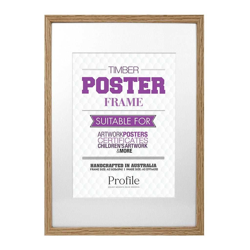 Decorator Natural Oak Poster Frame A2 (42x59cm) to suit A3 (30x42cm) image from our Australian Made Picture Frames collection by Profile Products Australia