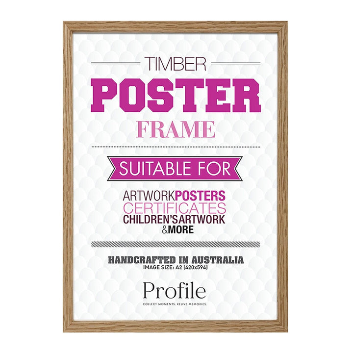 Decorator Natural Oak Poster Frame A2 (42x59cm) Unmatted from our Australian Made Picture Frames collection by Profile Products Australia