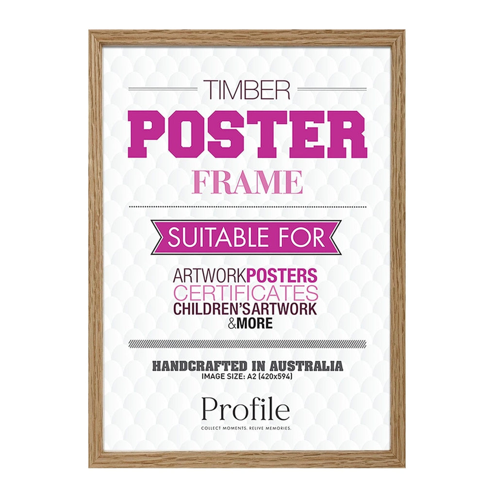 Decorator Natural Oak Poster Frame A2 (42x59cm) Unmatted from our Australian Made Picture Frames collection by Profile Products Australia