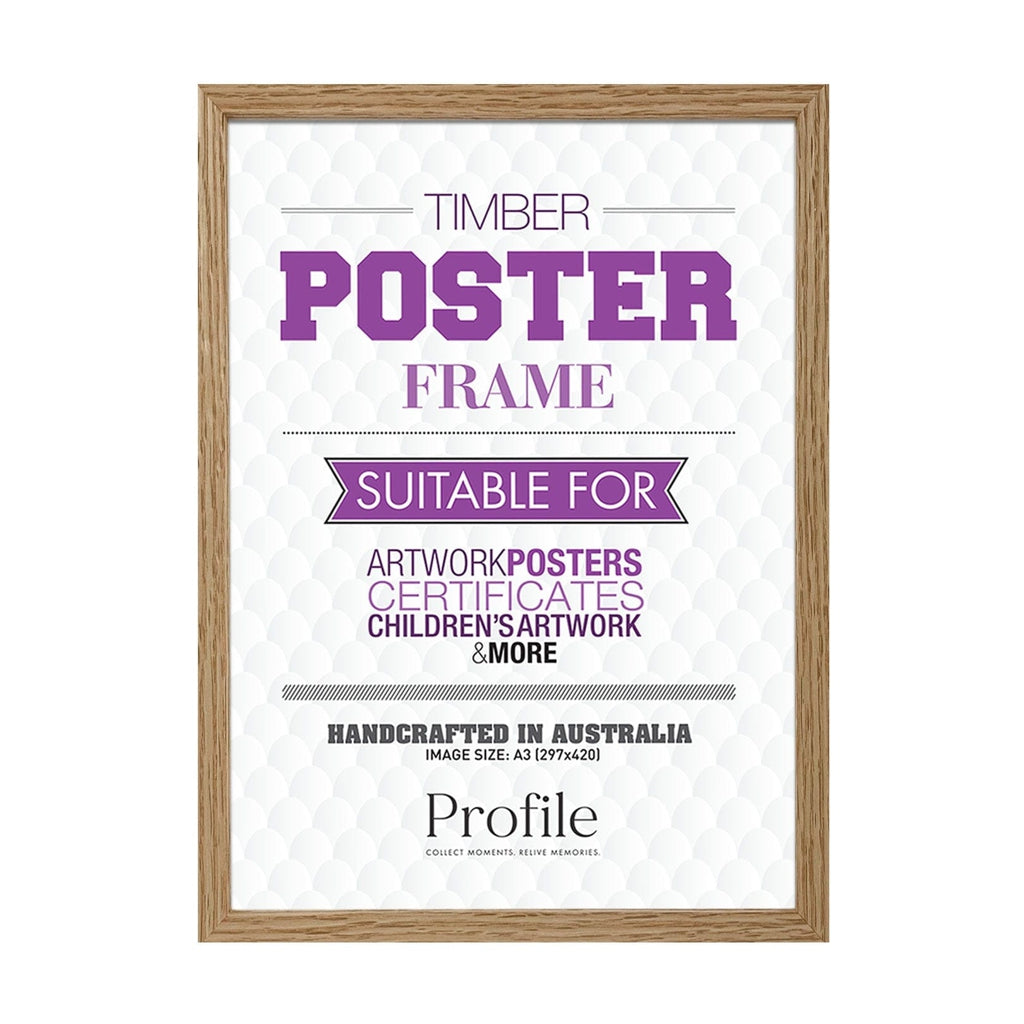 Decorator Natural Oak Poster Frame A3 (30x42cm) Unmatted from our Australian Made Picture Frames collection by Profile Products Australia