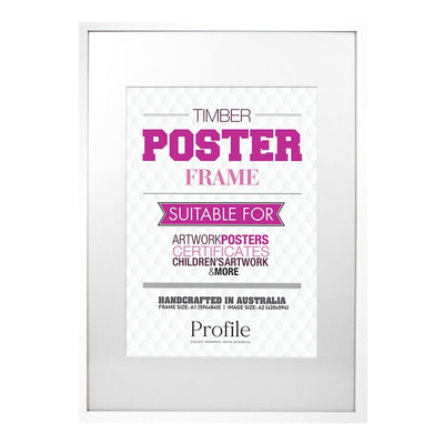 Decorator White Poster Frame A1 (59x84cm) to suit A2 (42x59cm) image from our Australian Made Picture Frames collection by Profile Products Australia