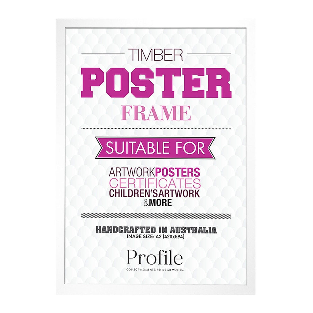 Decorator White Poster Frame A2 (42x59cm) Unmatted from our Australian Made Picture Frames collection by Profile Products Australia
