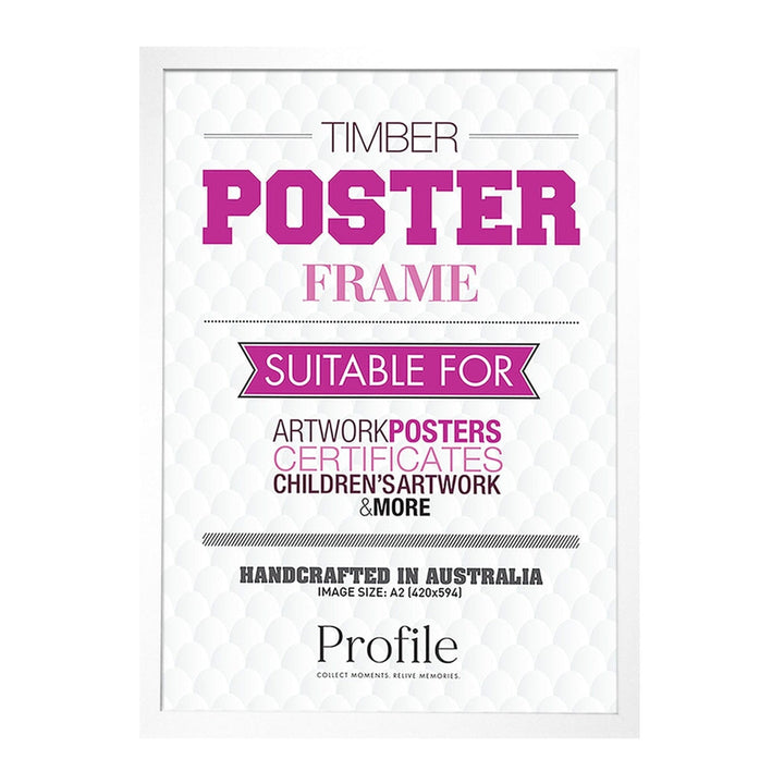Decorator White Poster Frame A2 (42x59cm) Unmatted from our Australian Made Picture Frames collection by Profile Products Australia