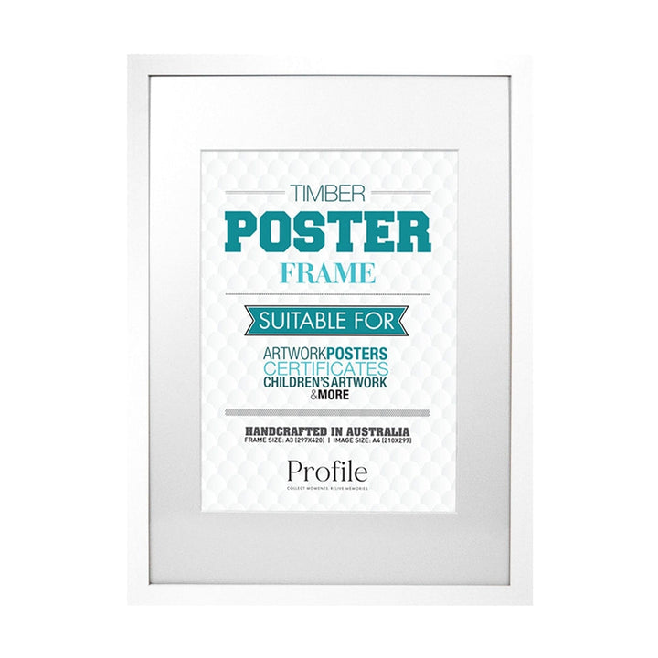 Decorator White Poster Frame A3 (30x42cm) to suit A4 (21x30cm) image from our Australian Made Picture Frames collection by Profile Products Australia