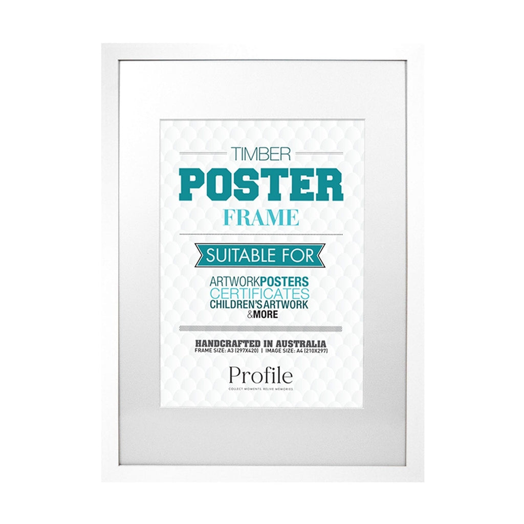Decorator White Poster Frame A3 (30x42cm) to suit A4 (21x30cm) image from our Australian Made Picture Frames collection by Profile Products Australia