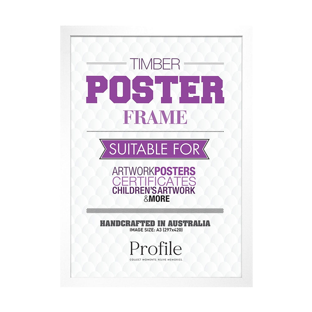 Decorator White Poster Frame A3 (30x42cm) Unmatted from our Australian Made Picture Frames collection by Profile Products Australia
