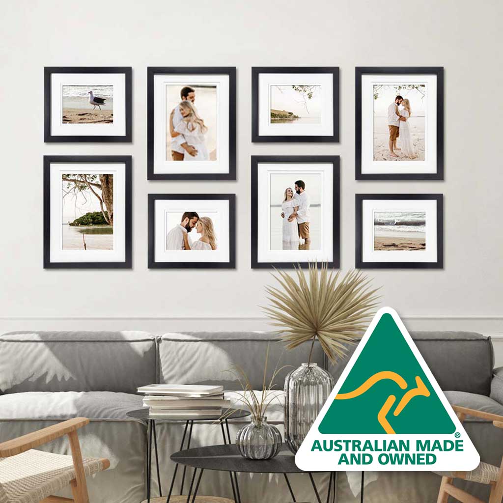 Deluxe Gallery Photo Wall Frame Set E - 8 Frames Black Gallery Wall Frame Set E from our Australian Made Gallery Photo Wall Frame Sets collection by Profile Products Australia
