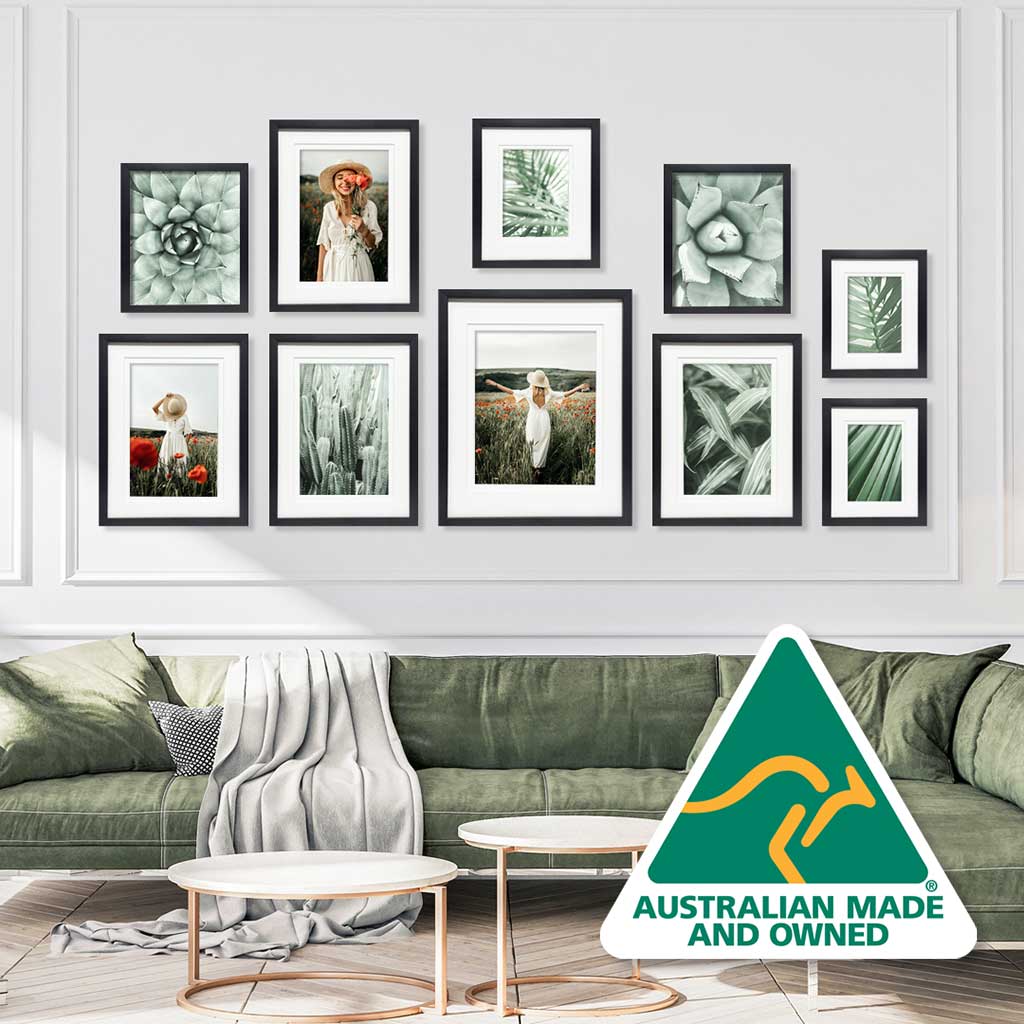 Deluxe Gallery Photo Wall Frame Set F - 10 Frames Black Gallery Wall Frame Set F from our Australian Made Gallery Photo Wall Frame Sets collection by Profile Products Australia