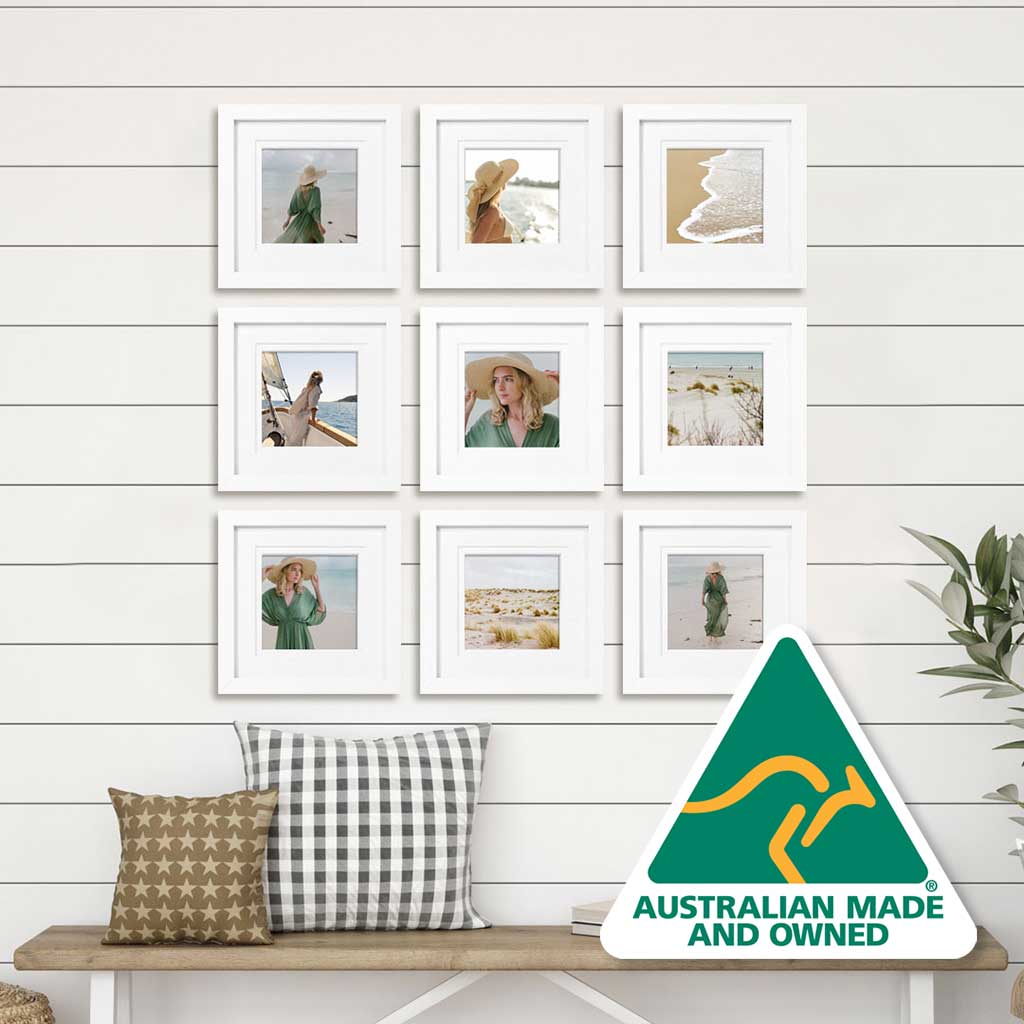 Deluxe Gallery Photo Wall Frame Set G - 9 Frames White Gallery Wall Frame Set G from our Australian Made Gallery Photo Wall Frame Sets collection by Profile Products Australia