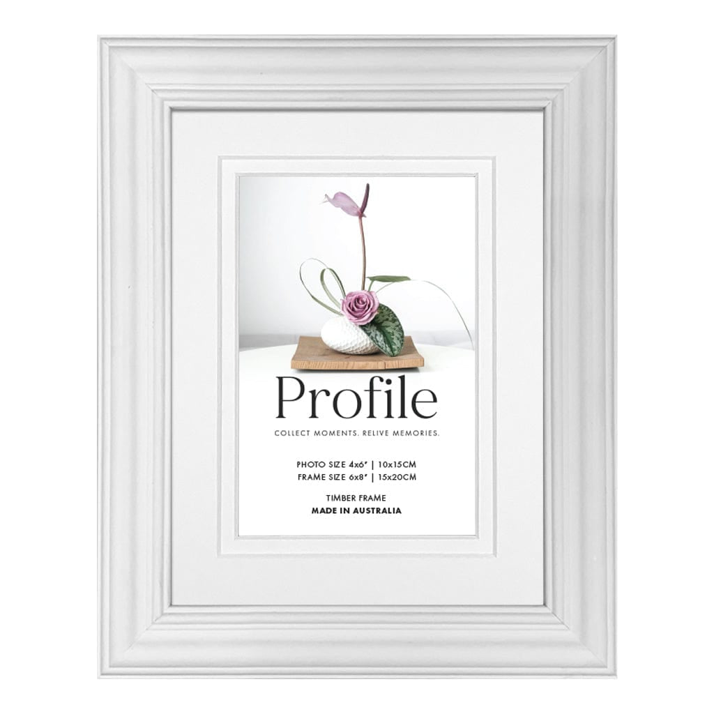 Deluxe Hawthorne White Timber Photo Frame 6x8in (15x20cm) to suit 4x6in (10x15cm) image from our Australian Made Picture Frames collection by Profile Products Australia