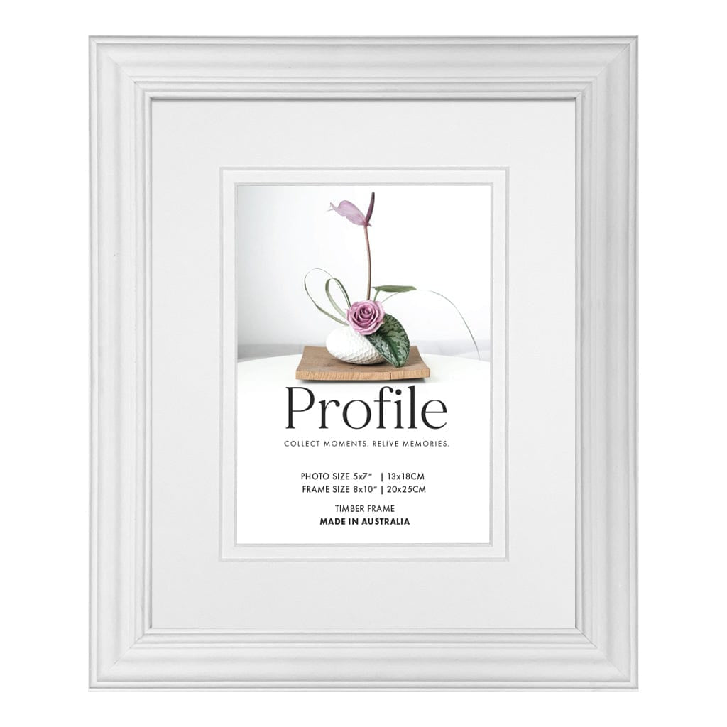 Deluxe Hawthorne White Timber Photo Frame 8x10in (20x25cm) to suit 5x7in (13x18cm) image from our Australian Made Picture Frames collection by Profile Products Australia