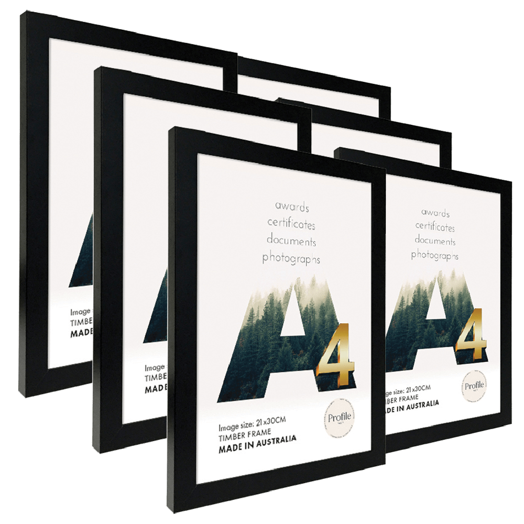 Elegant Black A4 Frame (Bulk Frame 6 Pack) from our Australian Made A4 Picture Frames collection by Profile Products Australia
