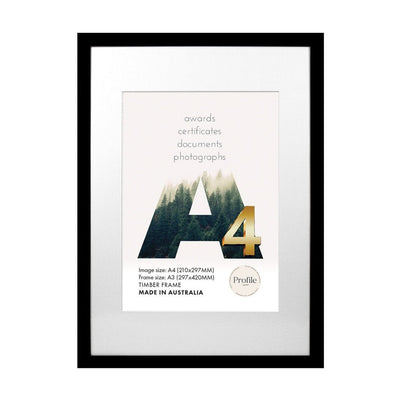 Elegant Black Certificate Picture Frame A3 (30x42cm) to suit A4 (21x30cm) image from our Australian Made Picture Frames collection by Profile Products Australia
