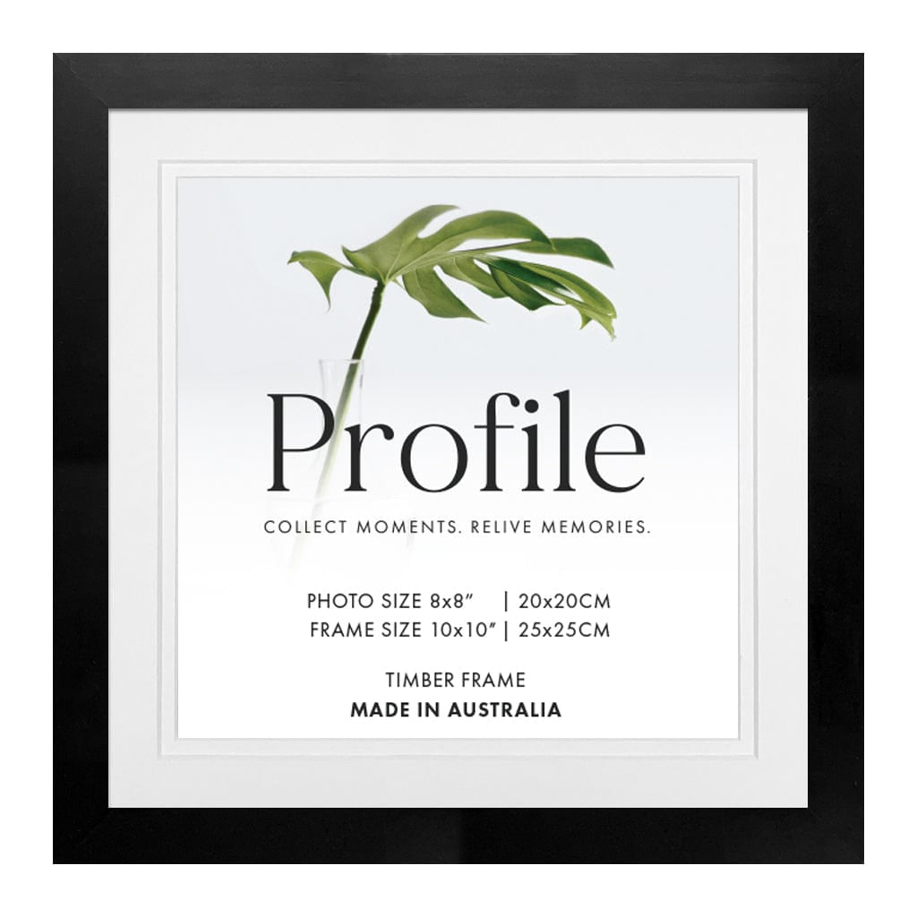 Elegant Deluxe Black Photo Frame 10x10in (25x25cm) to suit 8x8in (20x20cm) image from our Australian Made Picture Frames collection by Profile Products Australia