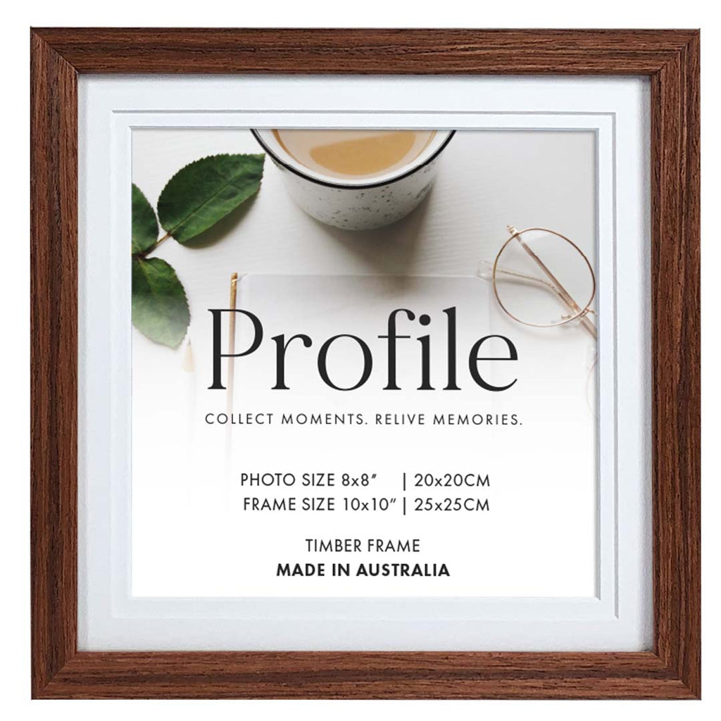 Elegant Deluxe Chestnut Brown Timber Photo Frame 10x10in (25x25cm) to suit 8x8in (20x20cm) image from our Australian Made Picture Frames collection by Profile Products Australia