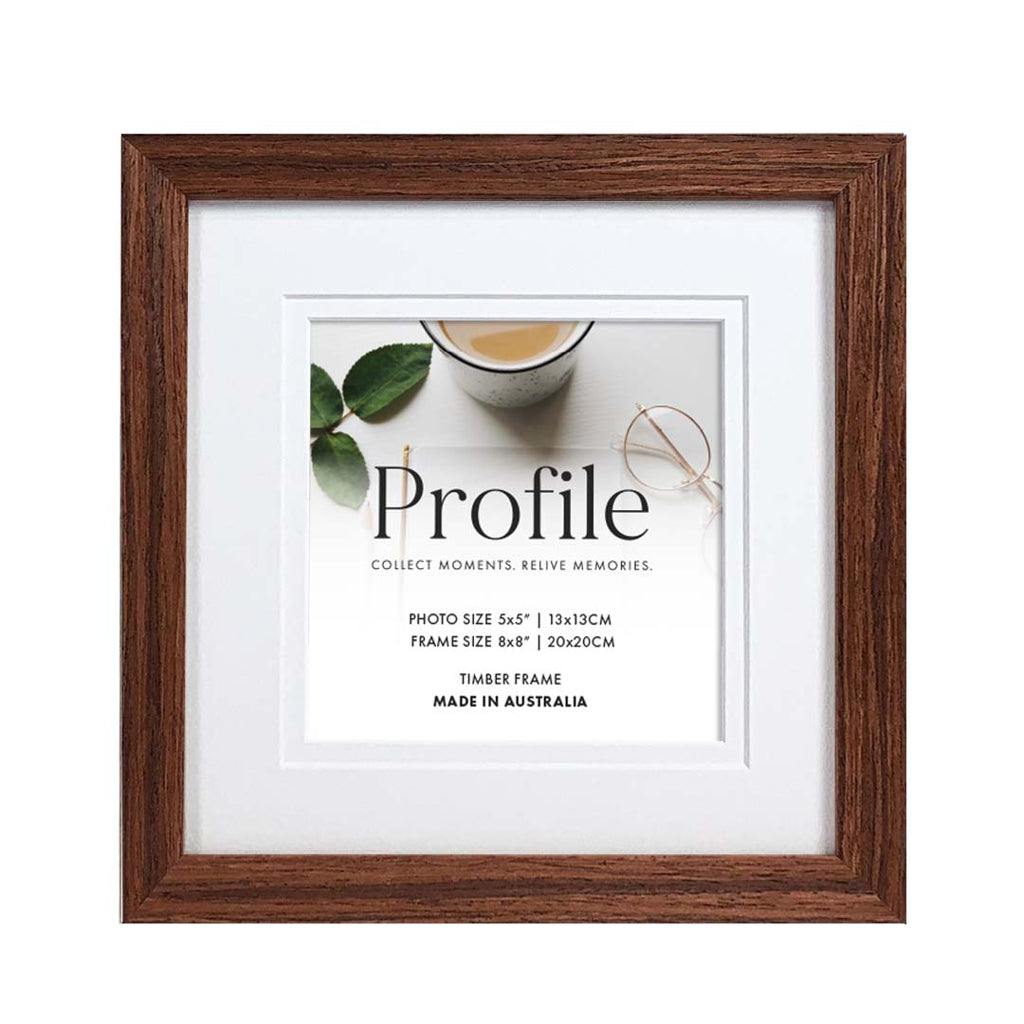 Elegant Deluxe Chestnut Brown Timber Photo Frame 8x8in (20x20cm) to suit 6x6in (15x15cm) image from our Australian Made Picture Frames collection by Profile Products Australia