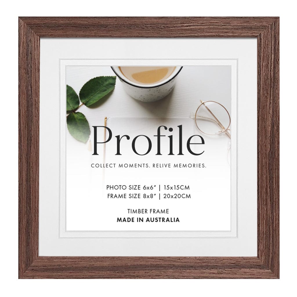 Elegant Deluxe Chestnut Brown Timber Square Frame 10x10in (25x25cm) to suit 8x8in (20x20cm) image from our Australian Made Picture Frames collection by Profile Products Australia