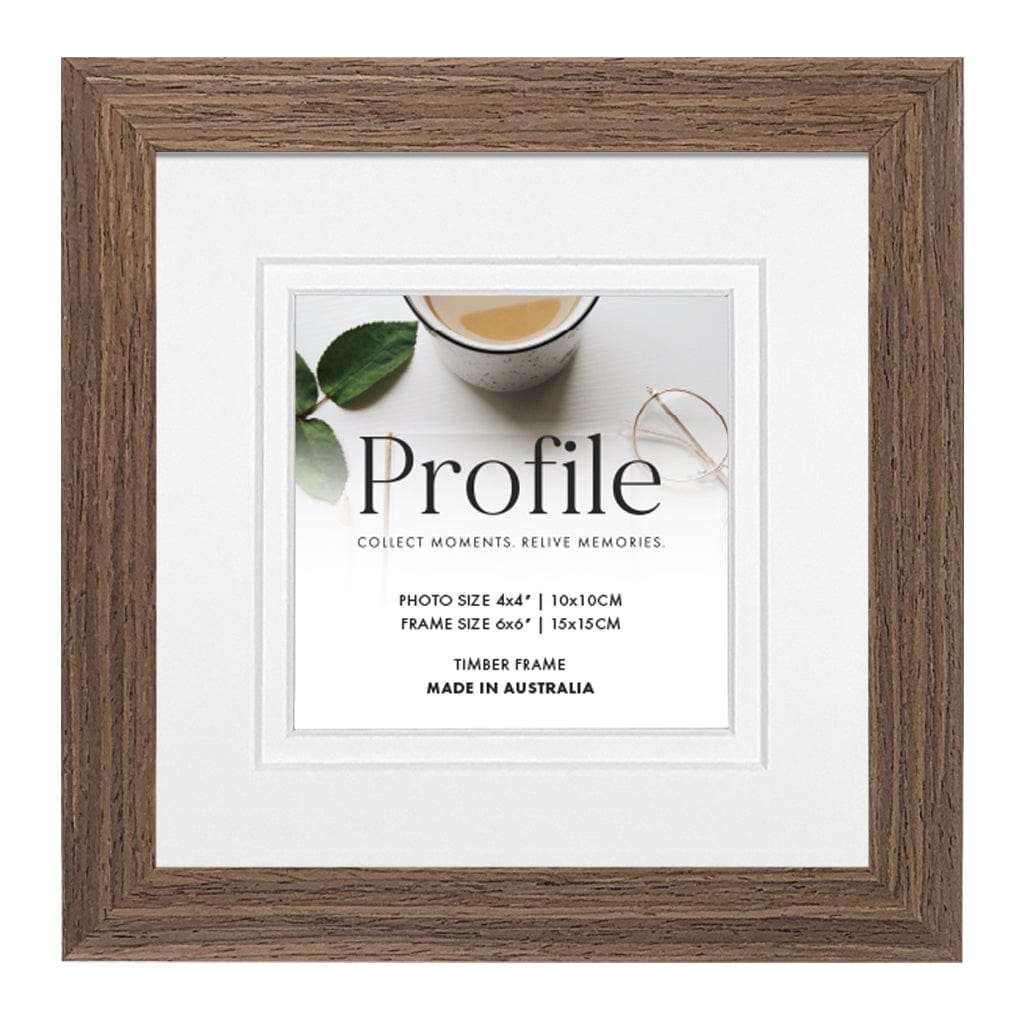 Elegant Deluxe Chestnut Brown Timber Square Frame 6x6in (15x15cm) to suit 4x4in (10x10cm) image from our Australian Made Picture Frames collection by Profile Products Australia