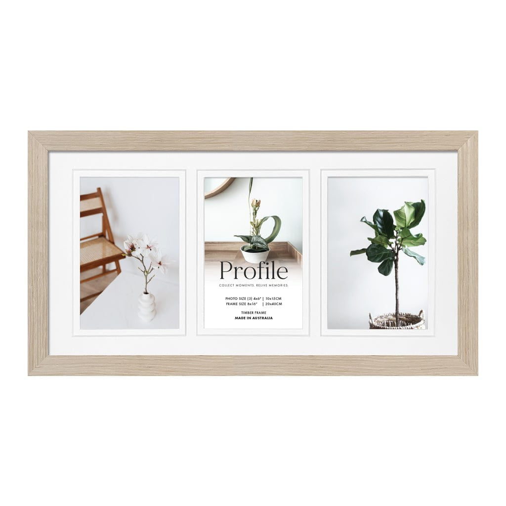 Elegant Deluxe Polar Birch Timber Photo Frame 8x16in (20x40cm) to suit three 4x6in (10x15cm) images from our Australian Made Picture Frames collection by Profile Products Australia