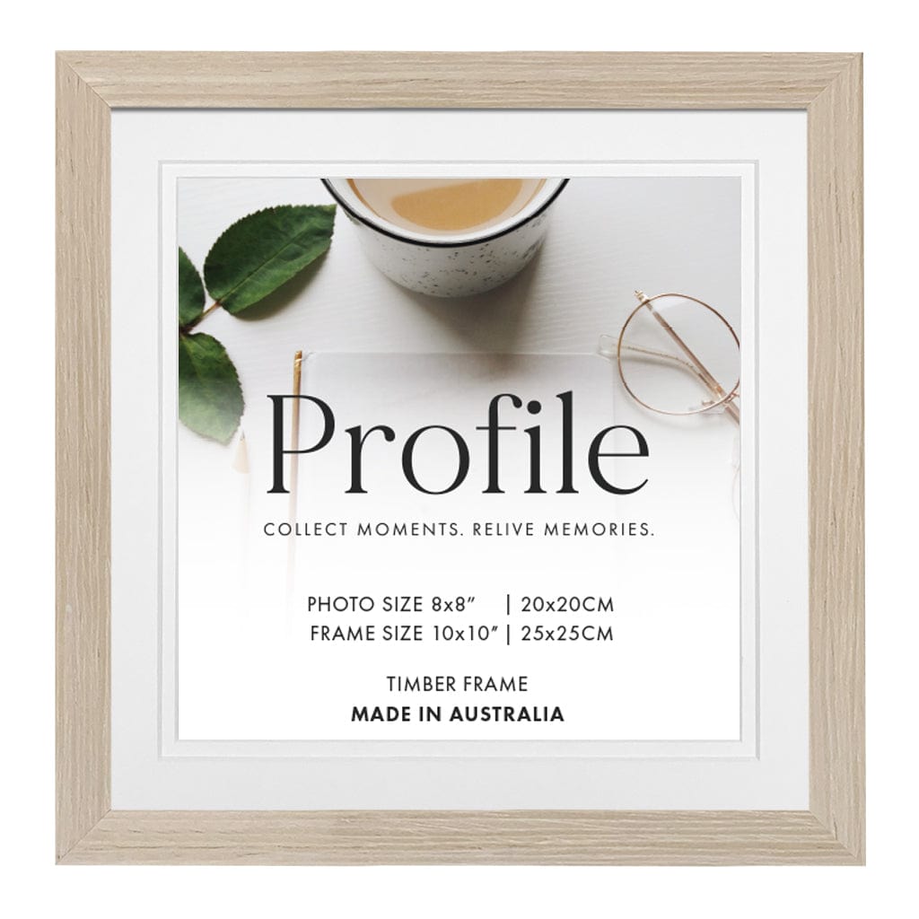 Elegant Deluxe Polar Birch Timber Square Frame 10x10in (25x25cm) to suit 8x8in (20x20cm) image from our Australian Made Picture Frames collection by Profile Products Australia