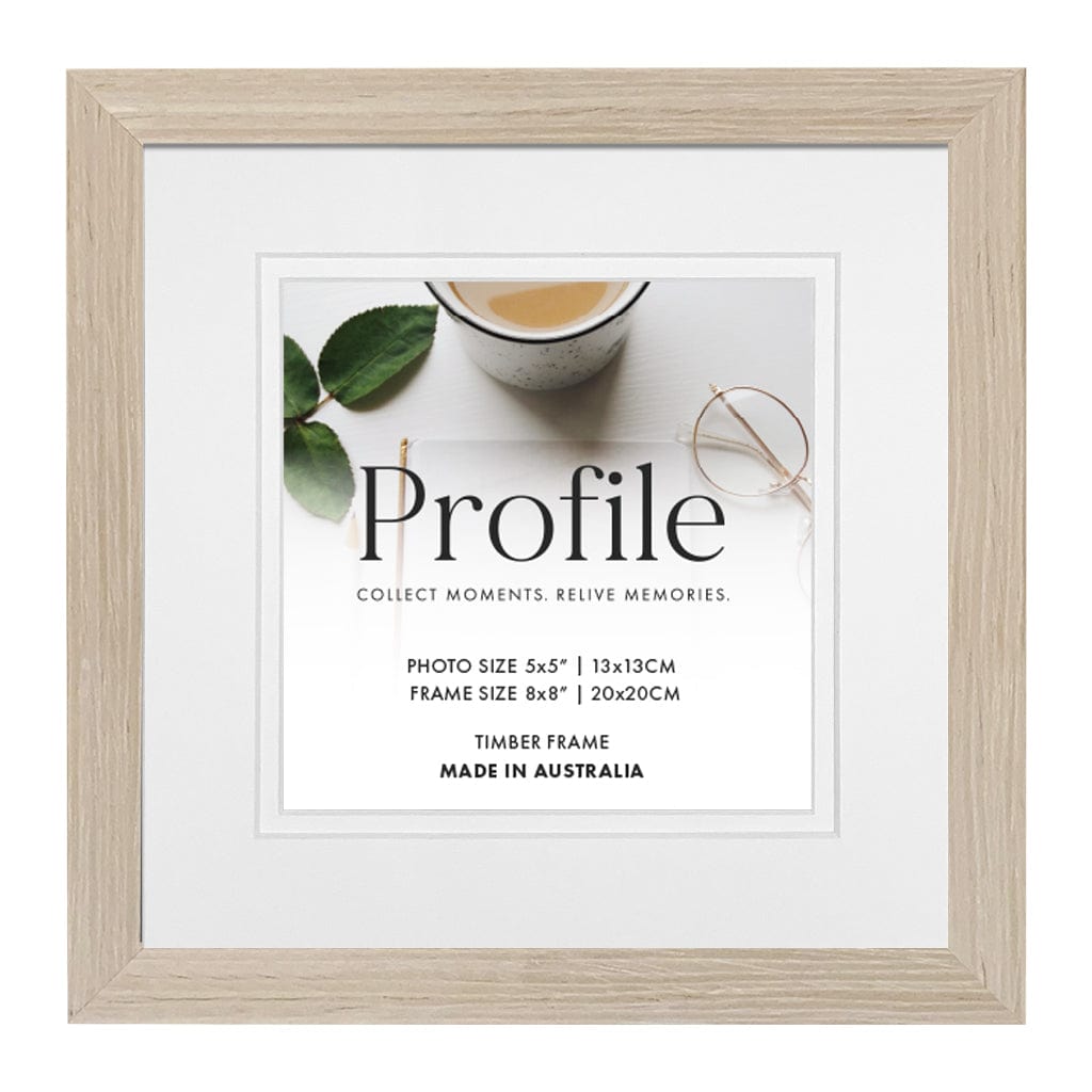 Elegant Deluxe Polar Birch Timber Square Frame 8x8in (20x20cm) to suit 5x5in (13x13cm) image from our Australian Made Picture Frames collection by Profile Products Australia