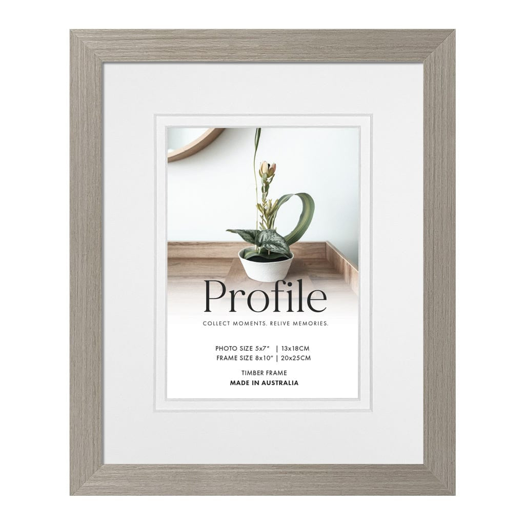 Elegant Deluxe Stone Ash Timber Photo Frame 8x10in (20x25cm) to suit 5x7in (13x18cm) image from our Australian Made Picture Frames collection by Profile Products Australia