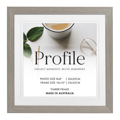 Elegant Deluxe Stone Ash Timber Square Frame 10x10in (25x25cm) to suit 8x8in (20x20cm) image from our Australian Made Picture Frames collection by Profile Products Australia
