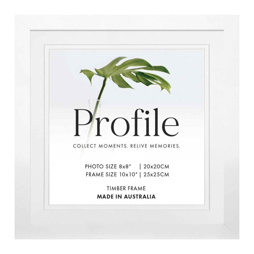 Elegant Deluxe White Square Photo Frames 10x10in (25x25cm) to suit 8x8in (20x20cm) image from our Australian Made Picture Frames collection by Profile Products Australia