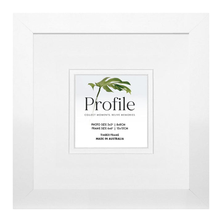 Elegant Deluxe White Square Photo Frames 6x6in (15x15cm) to suit 3x3in (7x7cm) image from our Australian Made Picture Frames collection by Profile Products Australia