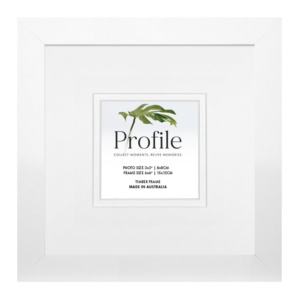 Elegant Deluxe White Square Photo Frames 6x6in (15x15cm) to suit 3x3in (7x7cm) image from our Australian Made Picture Frames collection by Profile Products Australia
