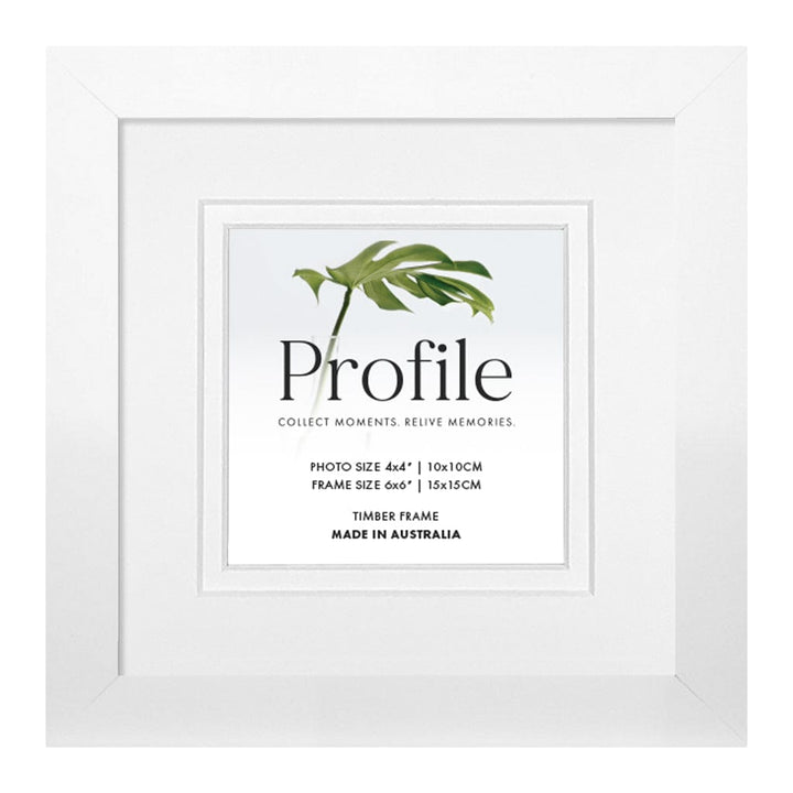 Elegant Deluxe White Square Photo Frames 6x6in (15x15cm) to suit 4x4in (10x10cm) image from our Australian Made Picture Frames collection by Profile Products Australia