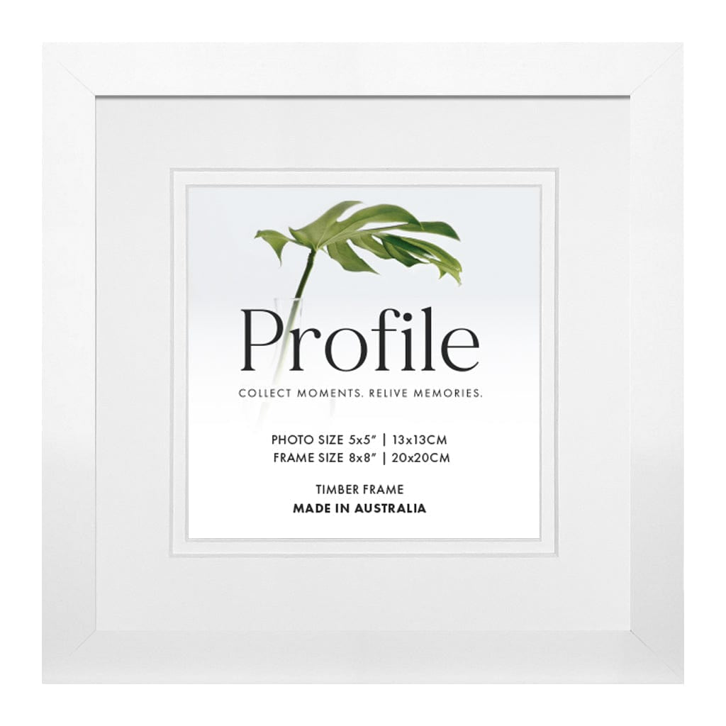 Elegant Deluxe White Square Photo Frames 8x8in (20x20cm) to suit 5x5in (13x13cm) image from our Australian Made Picture Frames collection by Profile Products Australia