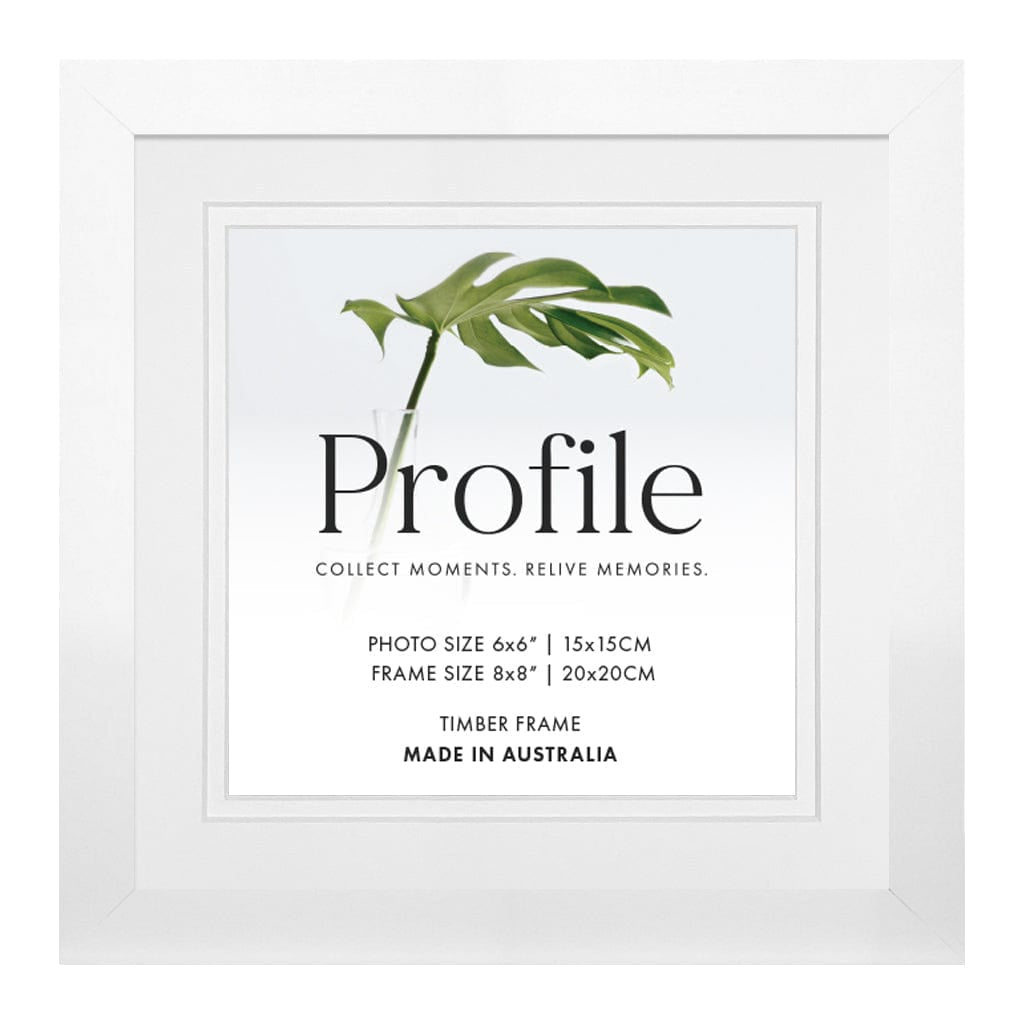 Elegant Deluxe White Square Photo Frames 8x8in (20x20cm) to suit 6x6in (15x15cm) image from our Australian Made Picture Frames collection by Profile Products Australia
