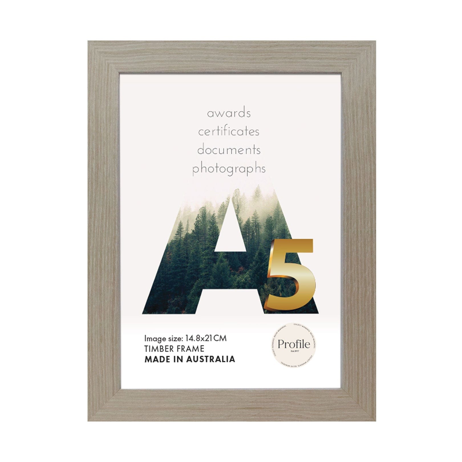 Australian Made Stone Ash Timber A5 Picture Frame