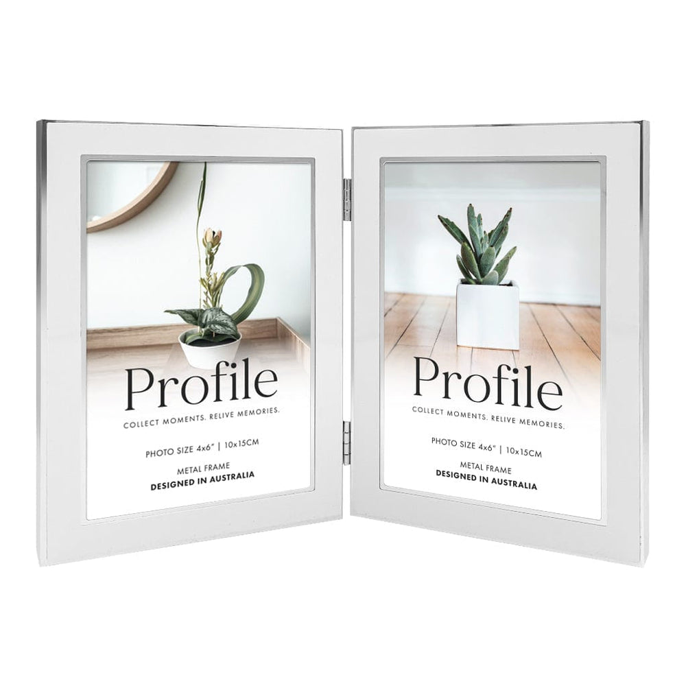 Eternal Hinged Double White Metal Photo Frame from our Metal Photo Frames collection by Profile Products Australia