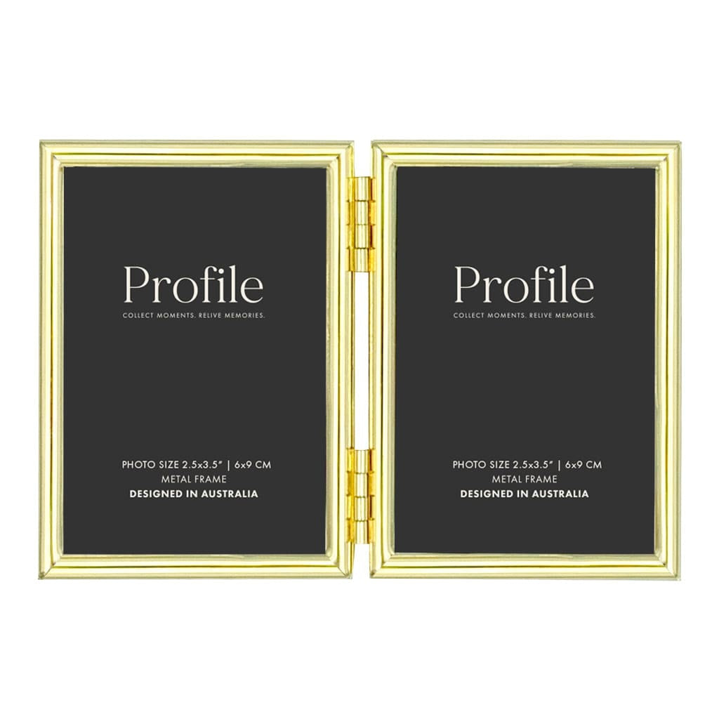 Habitat Gold Hinged Double Metal Photo Frame 2.5x3.5in (6x9cm) (2)V from our Metal Photo Frames collection by Profile Products Australia