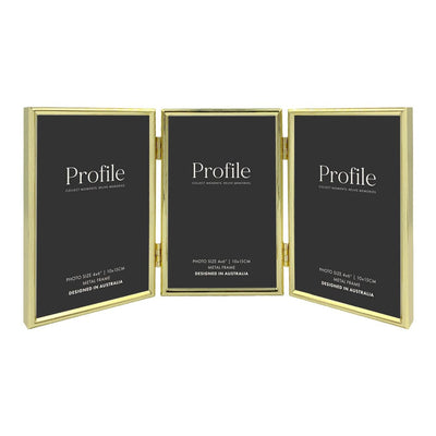 Habitat Gold Hinged Triple Metal Photo Frame from our Metal Photo Frames collection by Profile Products Australia