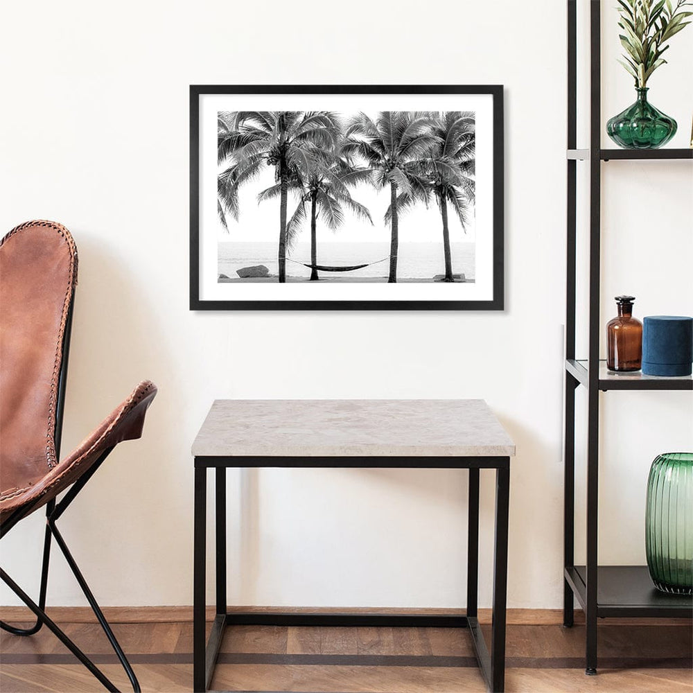 Hammock and Palms B&W Wall Art Print from our Australian Made Framed Wall Art, Prints & Posters collection by Profile Products Australia