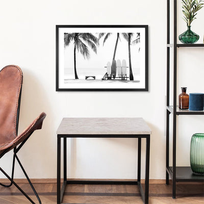 Surfboards & Palms B&W Wall Art Print from our Australian Made Framed Wall Art, Prints & Posters collection by Profile Products Australia