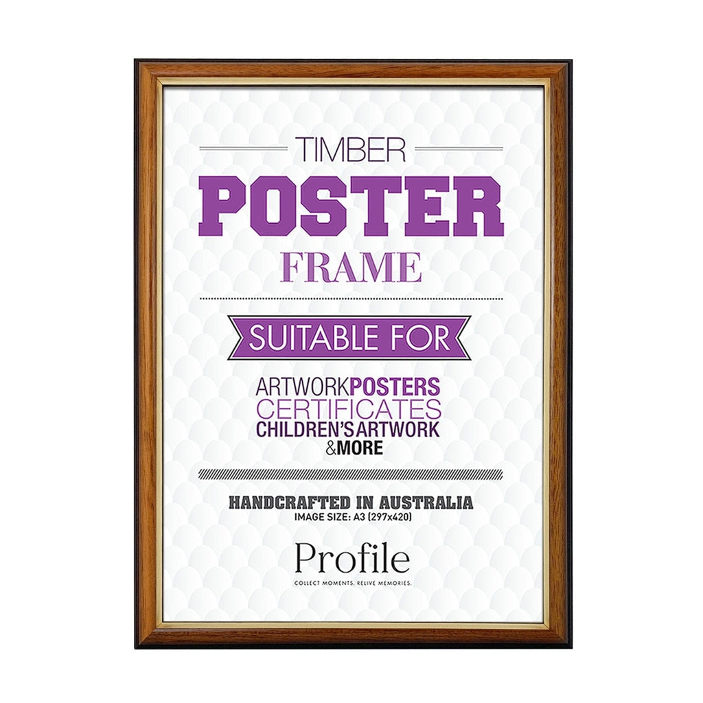 Traditional Walnut Gold Timber A3 Picture Frame from our Australian Made A3 Picture Frames collection by Profile Products Australia