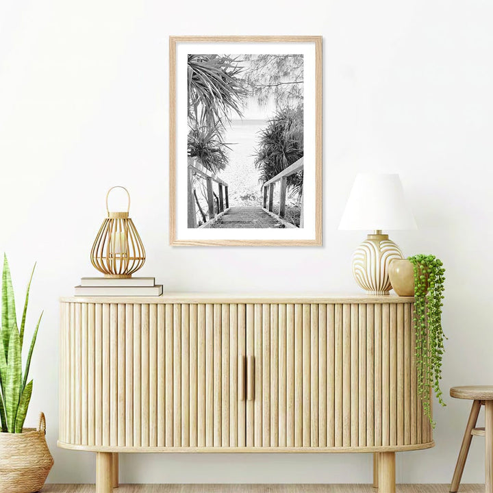 Wategos Beach Stairs B&W Wall Art Print from our Australian Made Framed Wall Art, Prints & Posters collection by Profile Products Australia