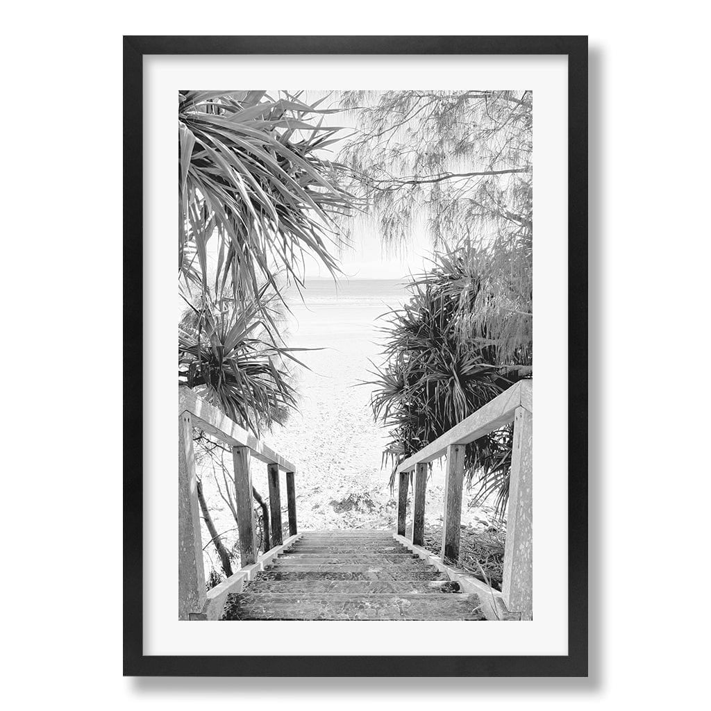 Wategos Beach Stairs B&W Wall Art Print from our Australian Made Framed Wall Art, Prints & Posters collection by Profile Products Australia