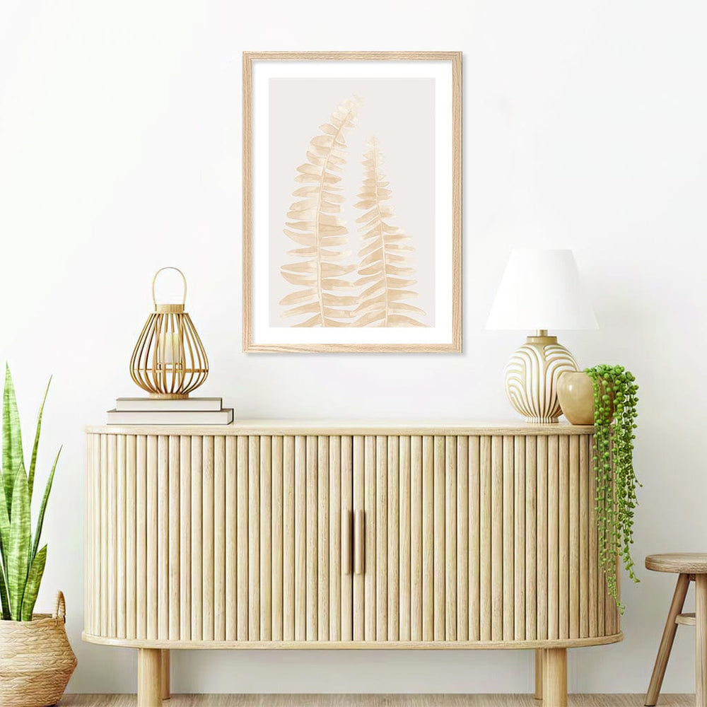 Watercolour Fern Leaves Beige Wall Art Print from our Australian Made Framed Wall Art, Prints & Posters collection by Profile Products Australia